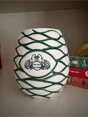 Patron Tequila White Ceramic green beehive Cup with Green Lattice and Bee Emblem